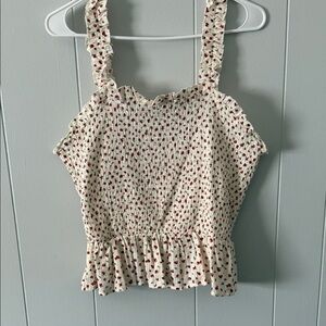 100% cotton Cream Floral Smocked Tank Top
